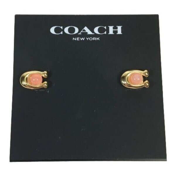Coach Signature C Stud Earrings Rose Quartz Pink NWT - Picture 1 of 3
